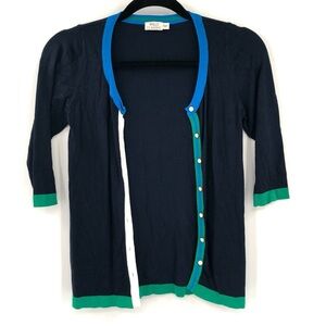 WILLIS CLASSIC Cardigan Sweater Colorblock XS Knit Preppy Classic Women Blue